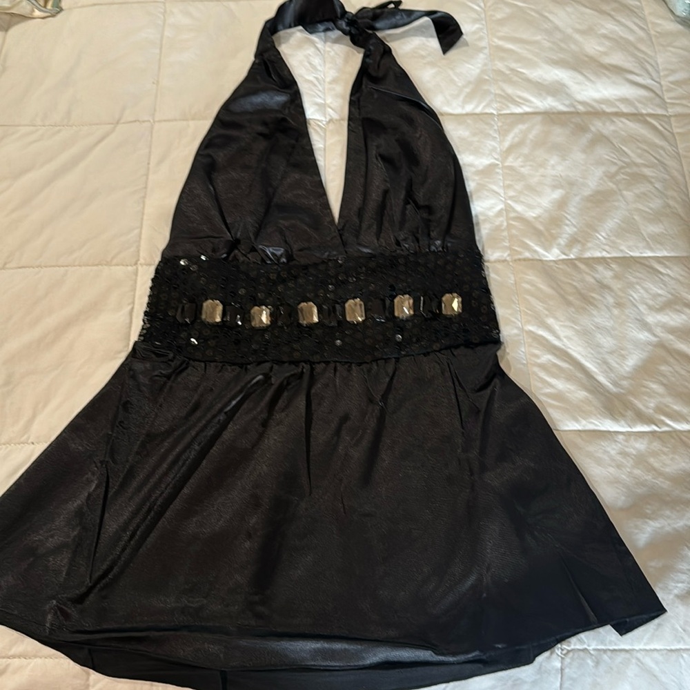 NWT black hemmed and sequined halter